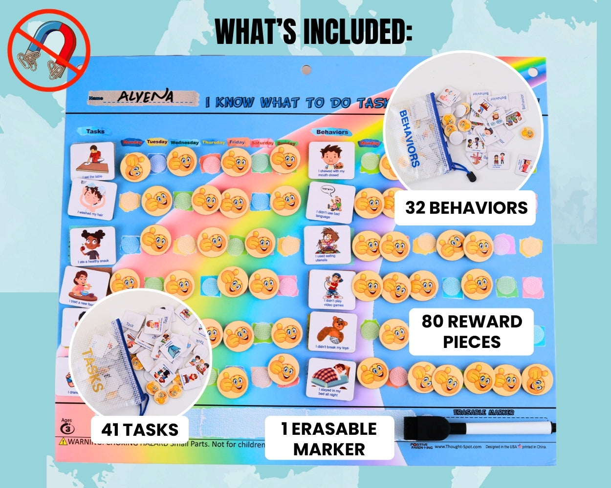 Thought-Spot Reward Chart for Kids Chore and Behavior Chart 41 Task Pieces 32 Behavior Pieces and 80 Reward Pieces Chart for Kid's Behavior Responsibility Chart for Kids